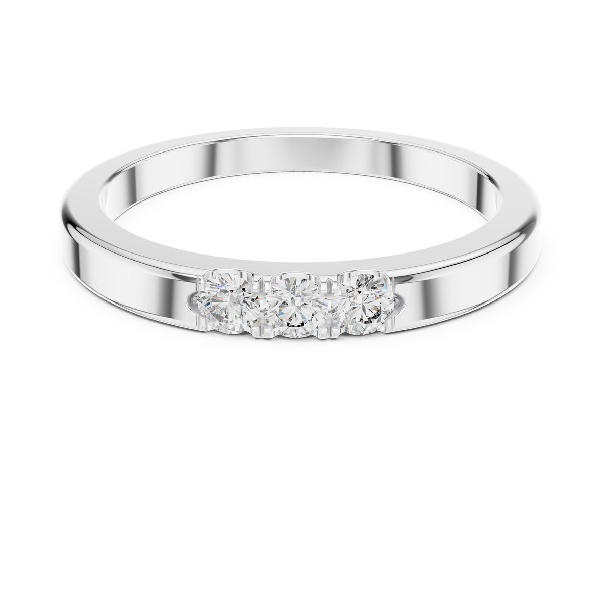 Flush-Set Three-Stone Minimalist Ring White Gold