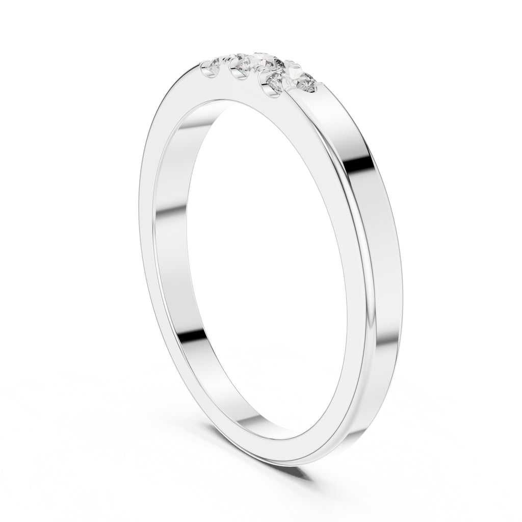 Flush-Set Three-Stone Minimalist Ring White Gold