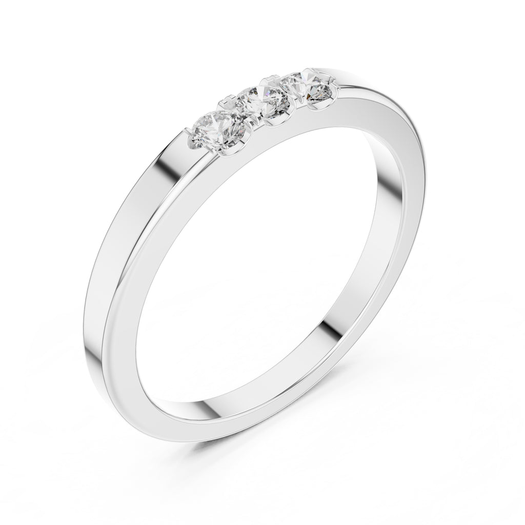 Flush-Set Three-Stone Minimalist Ring White Gold