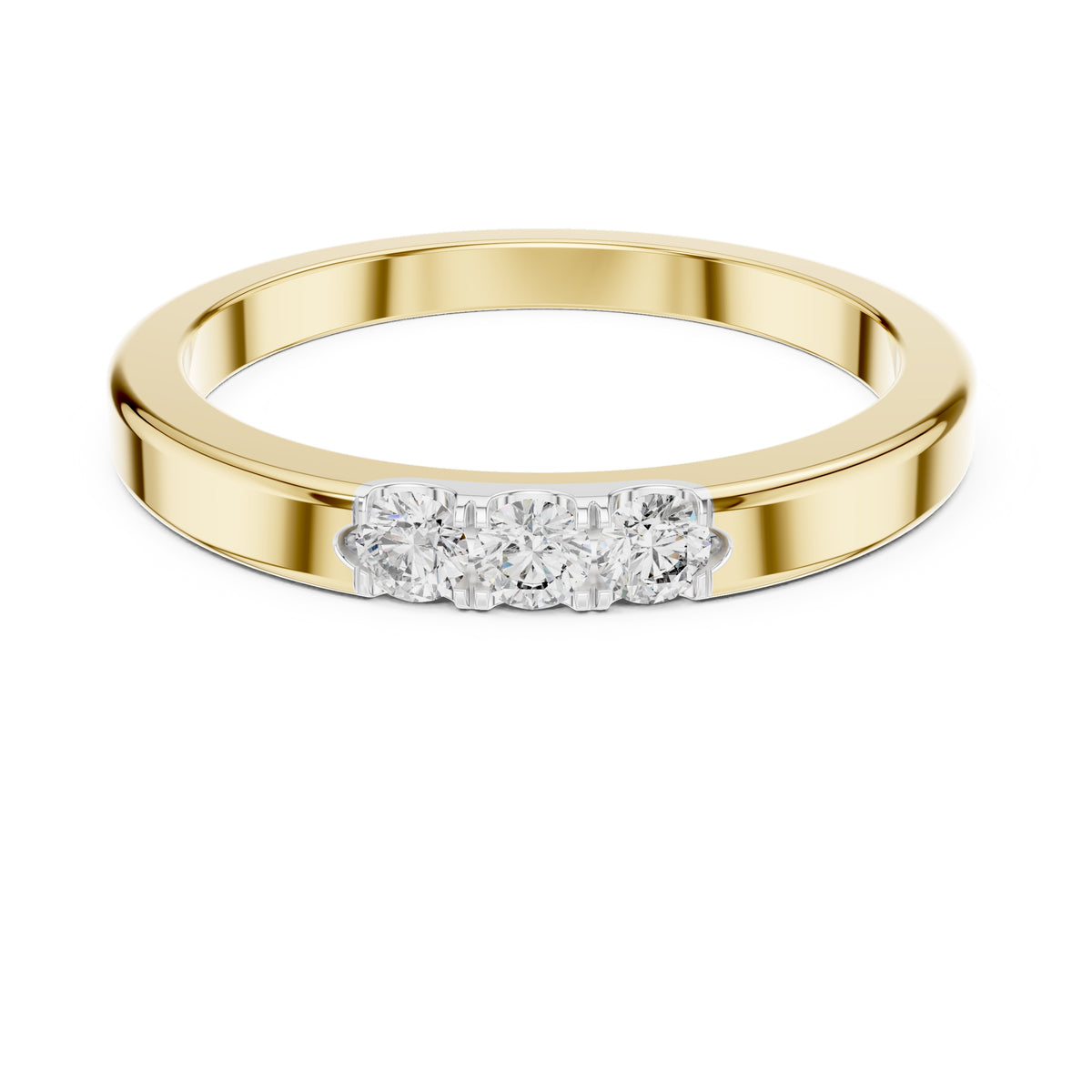 Flush-Set Three-Stone Minimalist Ring Yellow Gold