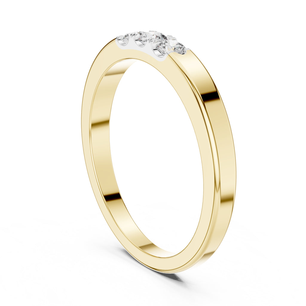 Flush-Set Three-Stone Minimalist Ring Yellow Gold