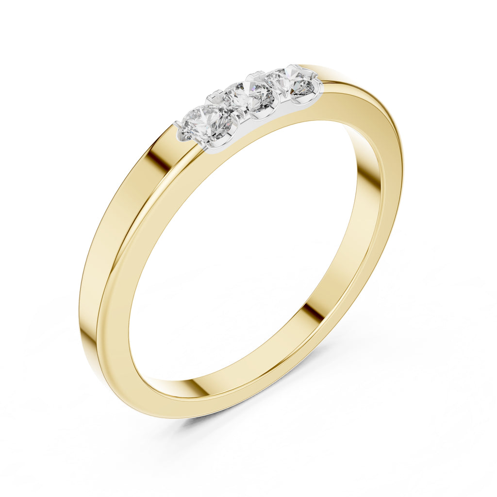 Flush-Set Three-Stone Minimalist Ring Yellow Gold
