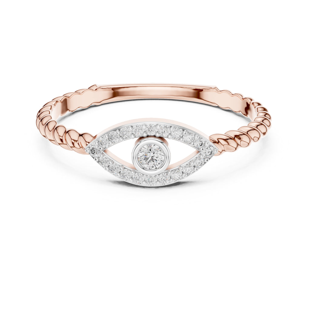Evil Eye Pavé Bezel Statement Ring Rose Gold