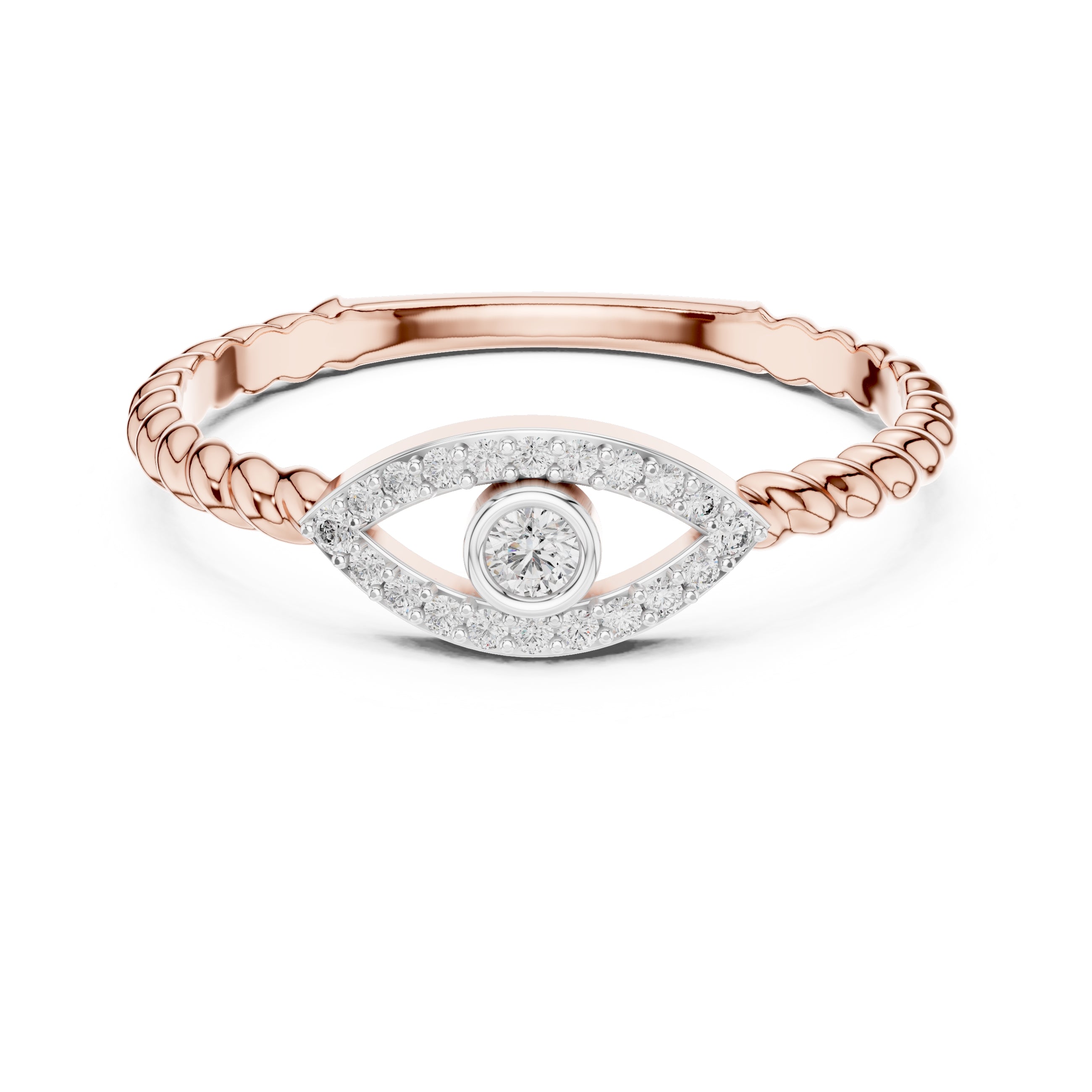 Evil Eye Pavé Bezel Statement Ring Rose Gold