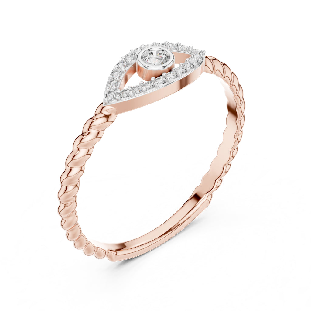 Evil Eye Pavé Bezel Statement Ring Rose Gold