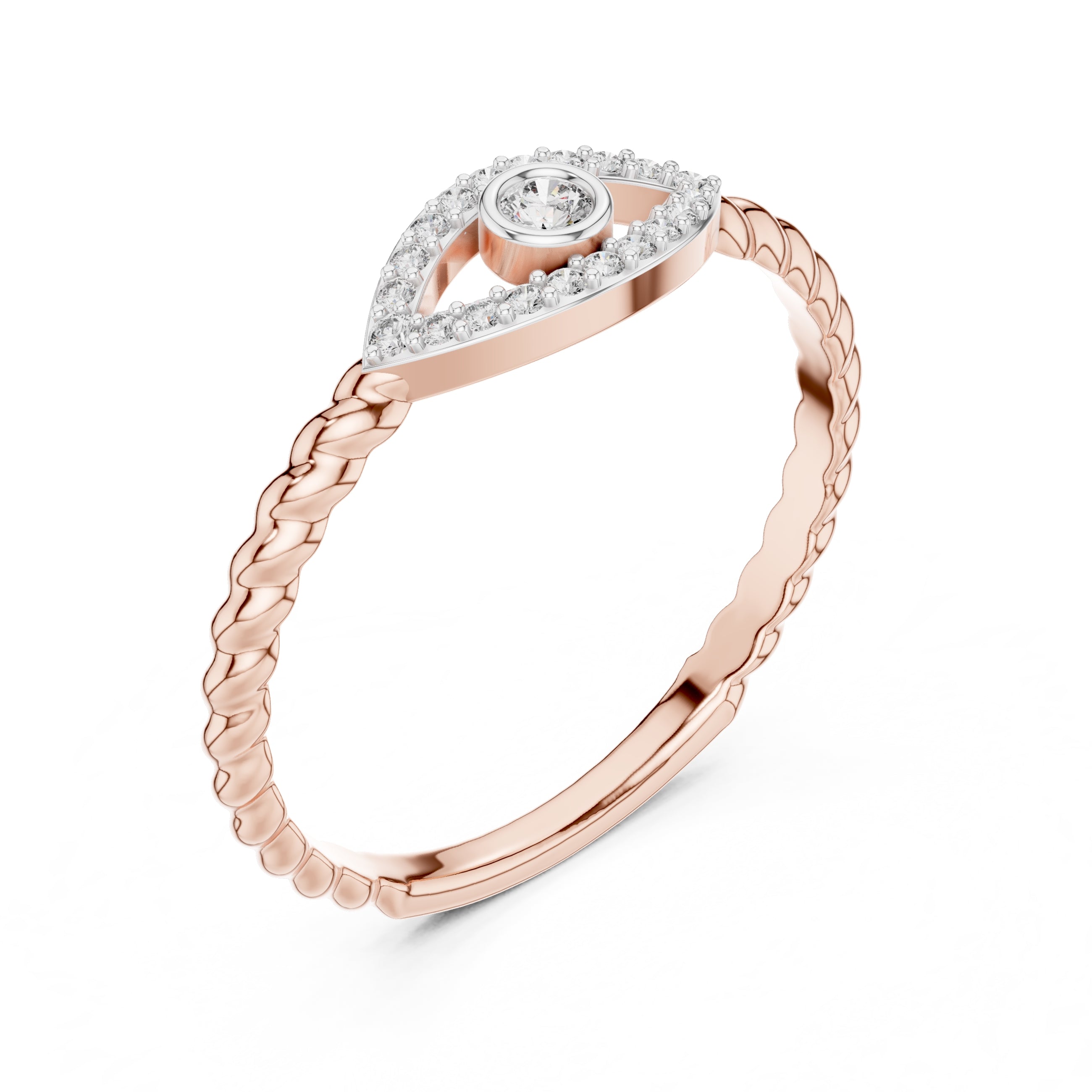 Evil Eye Pavé Bezel Statement Ring Rose Gold