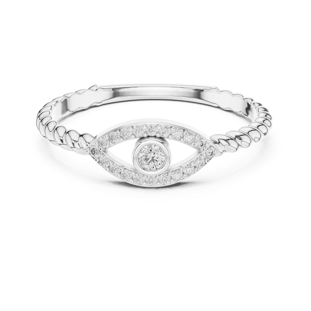 Evil Eye Pavé Bezel Statement Ring White Gold