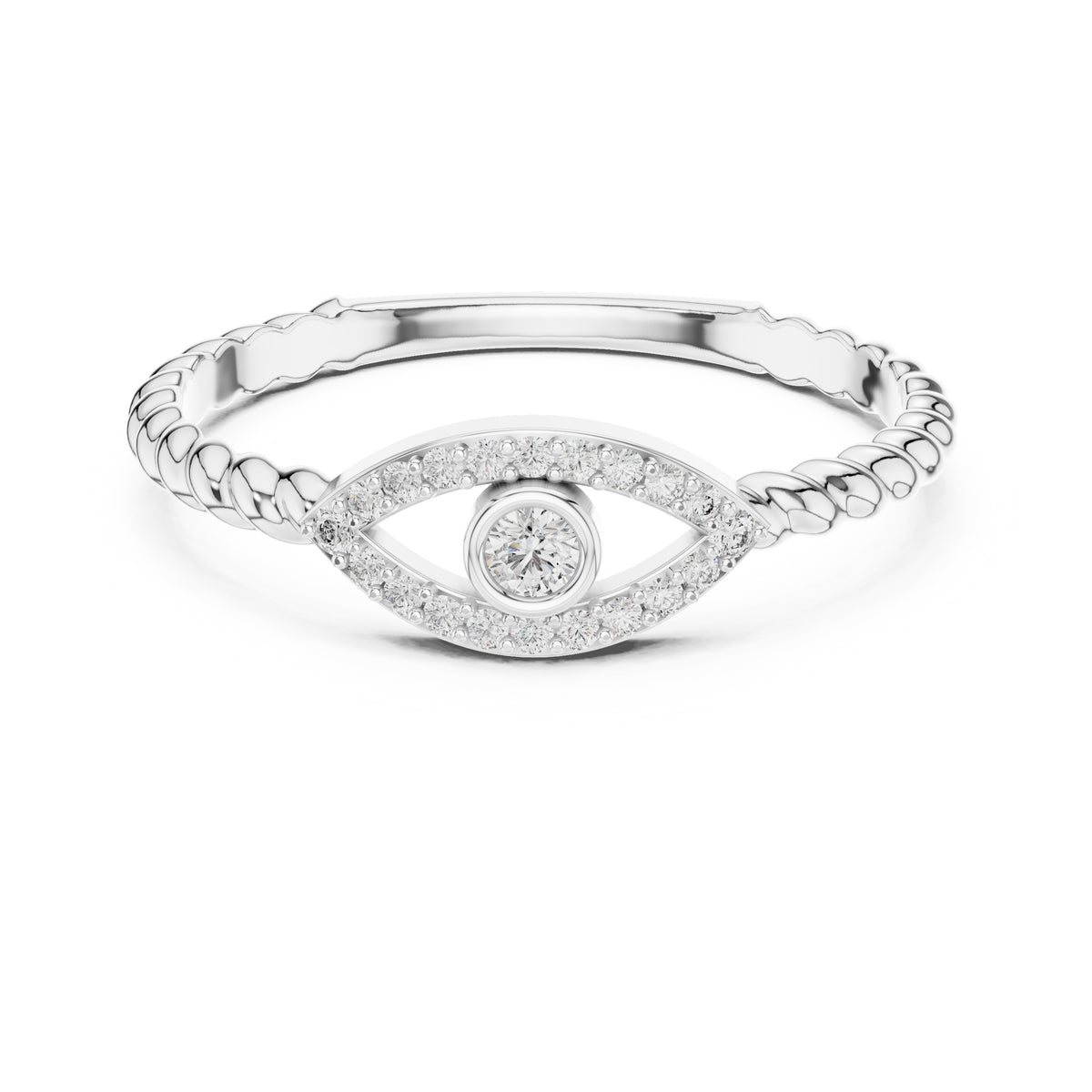 Evil Eye Pavé Bezel Statement Ring White Gold