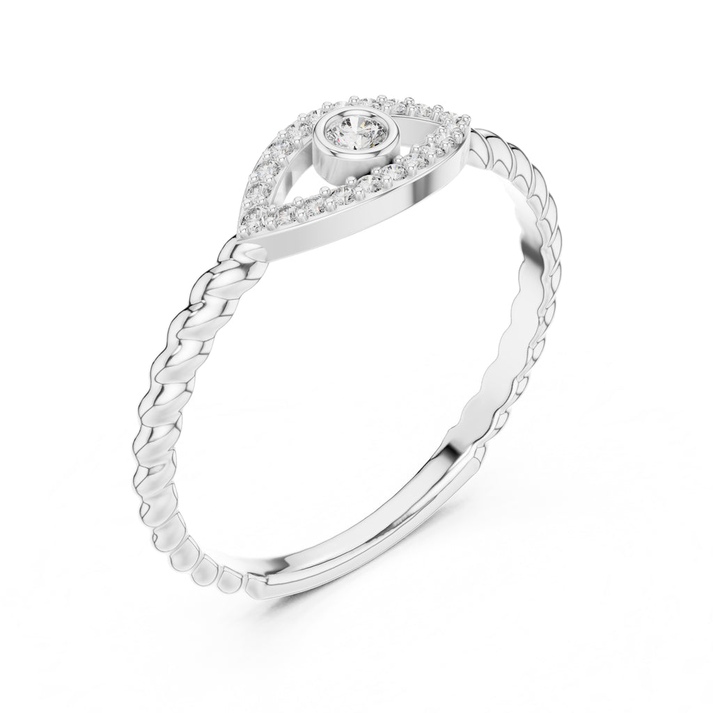Evil Eye Pavé Bezel Statement Ring White Gold