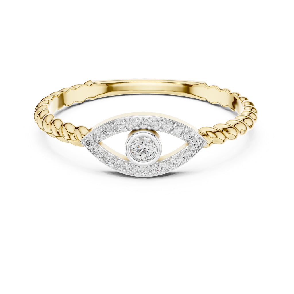 Evil Eye Pavé Bezel Statement Ring Yellow Gold