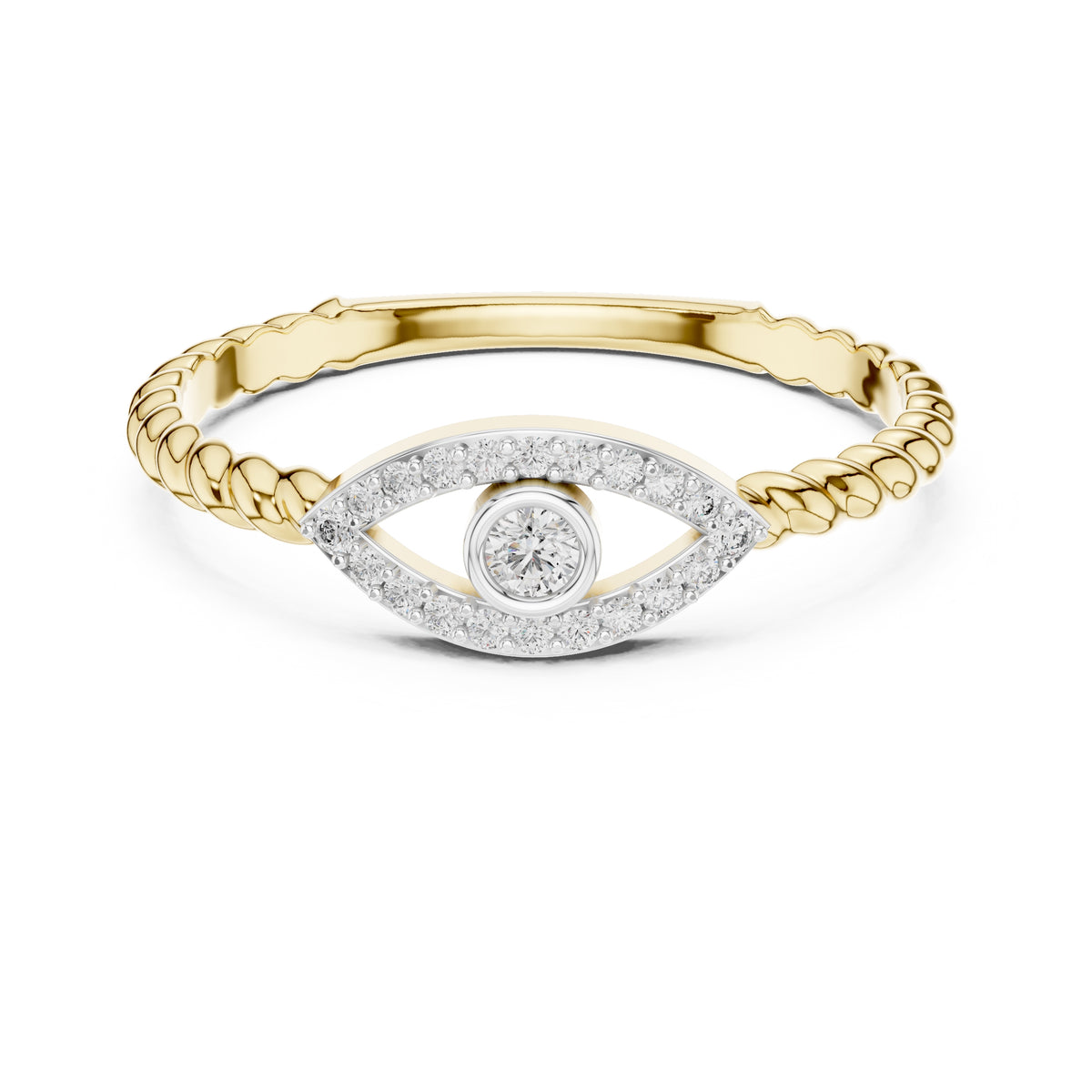 Evil Eye Pavé Bezel Statement Ring Yellow Gold
