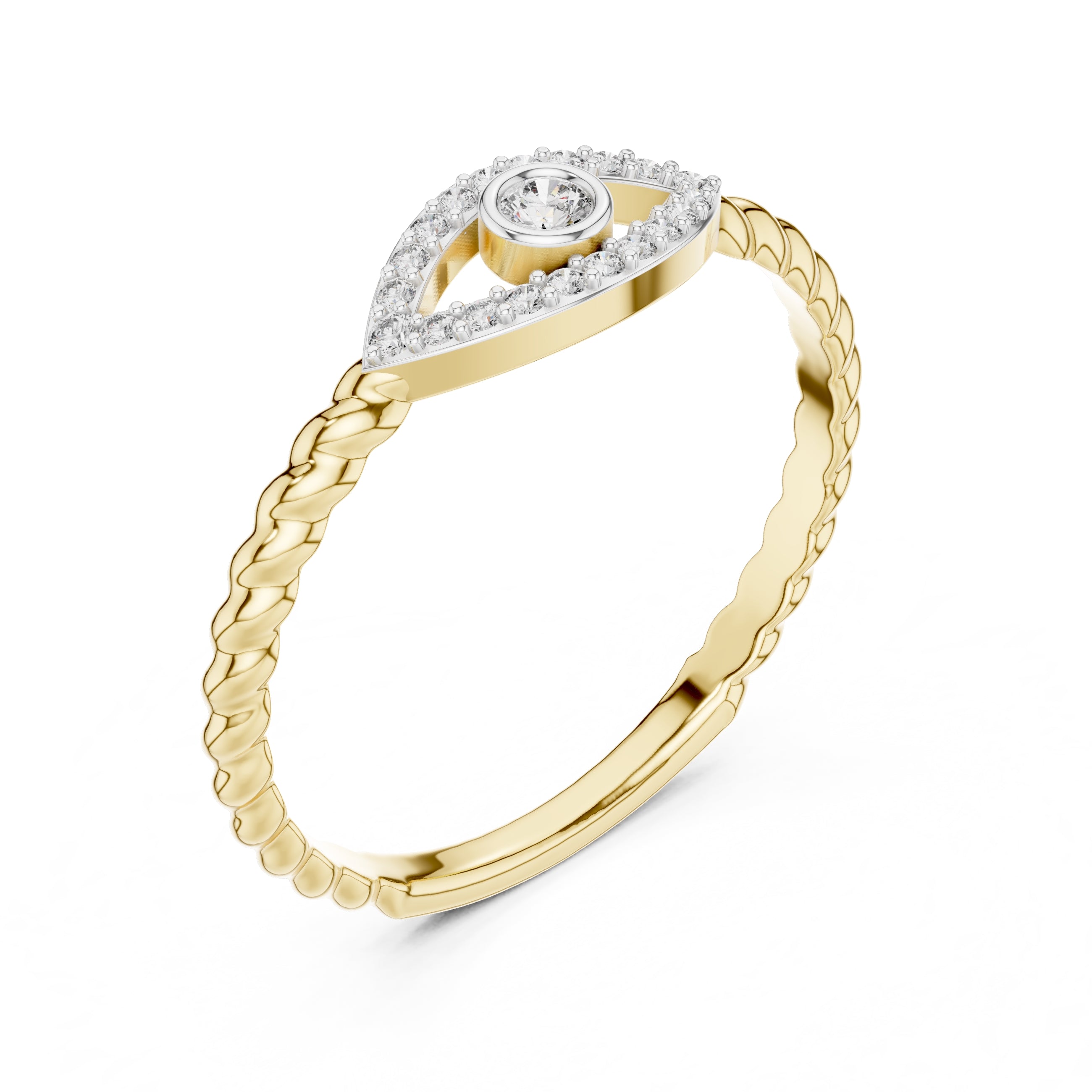 Evil Eye Pavé Bezel Statement Ring Yellow Gold