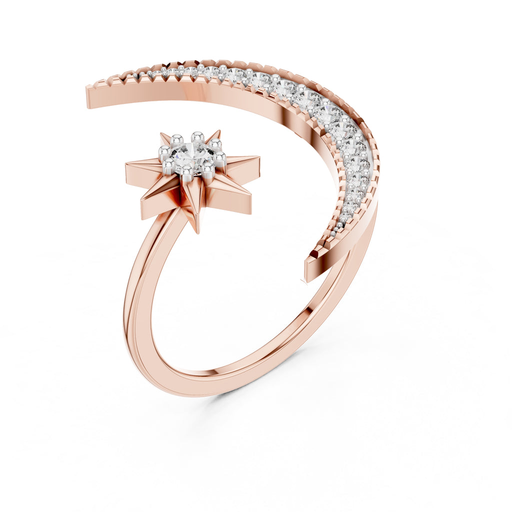 Celestial Crescent and Star Statement Ring Rose Gold