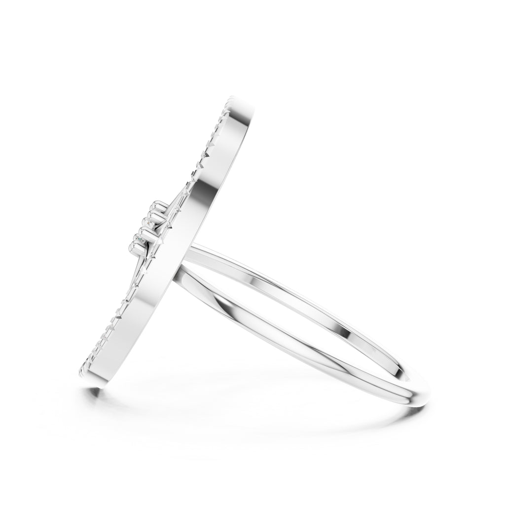 Celestial Crescent and Star Statement Ring White Gold