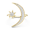 Celestial Crescent and Star Statement Ring Yellow Gold