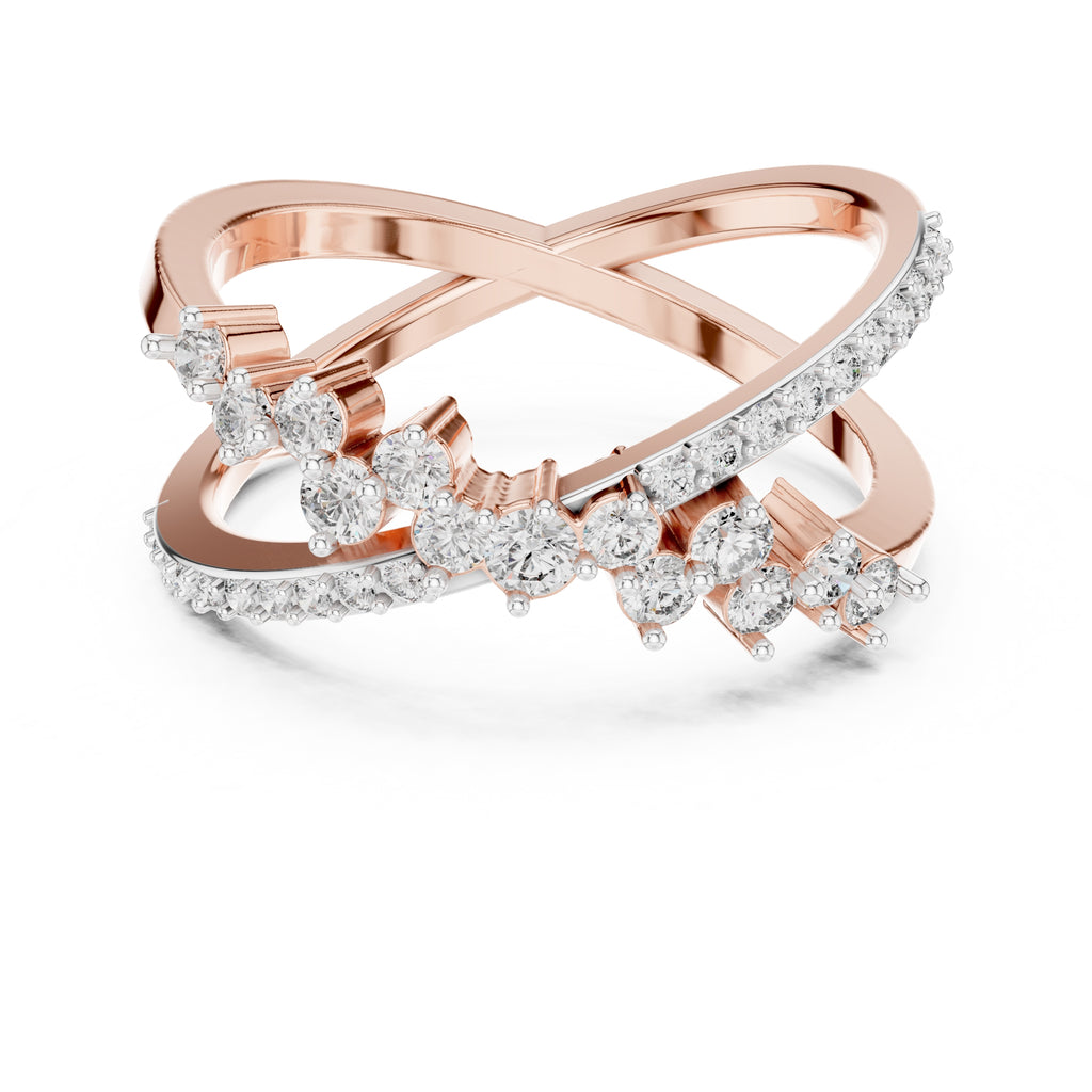 Cross-Over Pavé Cluster Statement Ring Rose Gold