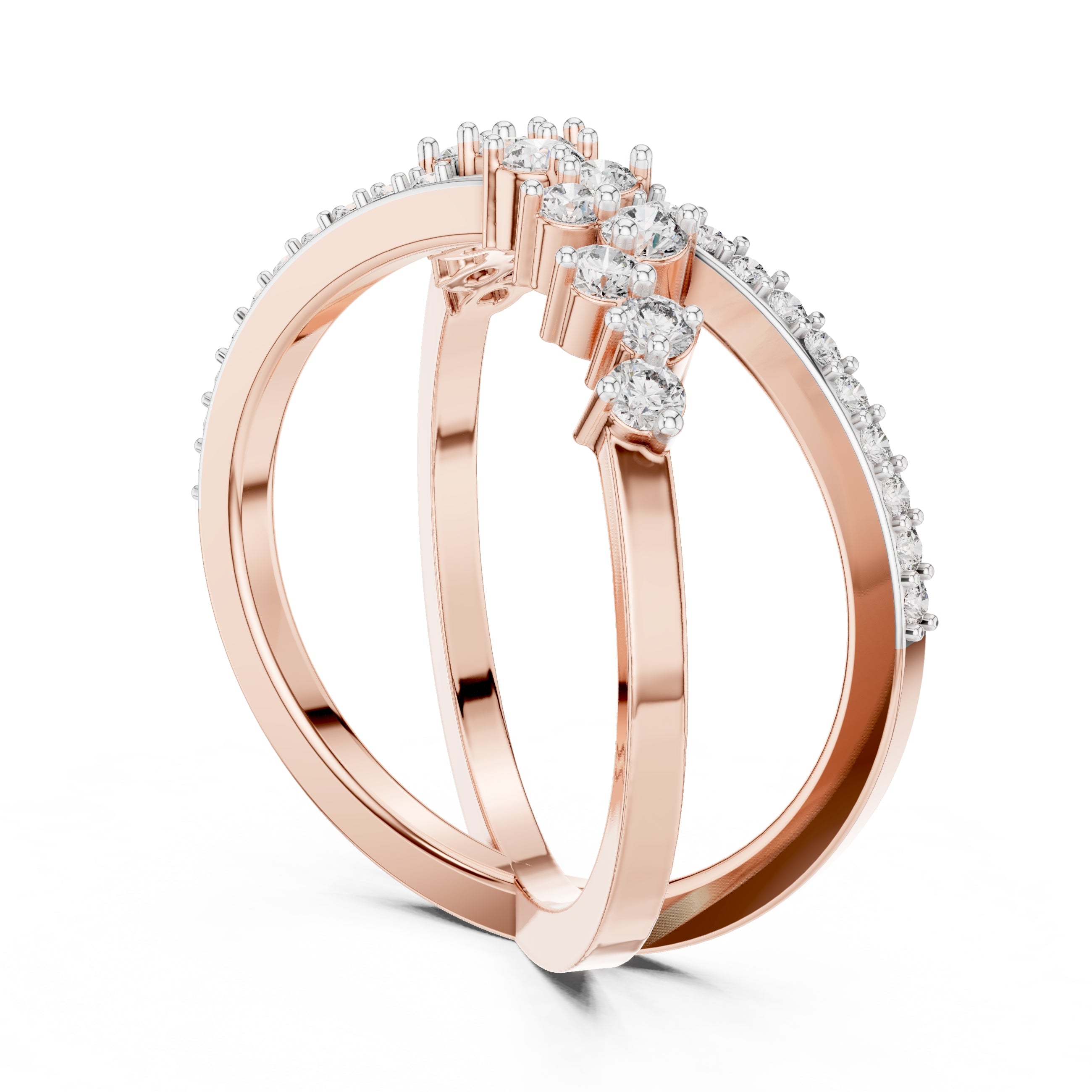 Cross-Over Pavé Cluster Statement Ring Rose Gold
