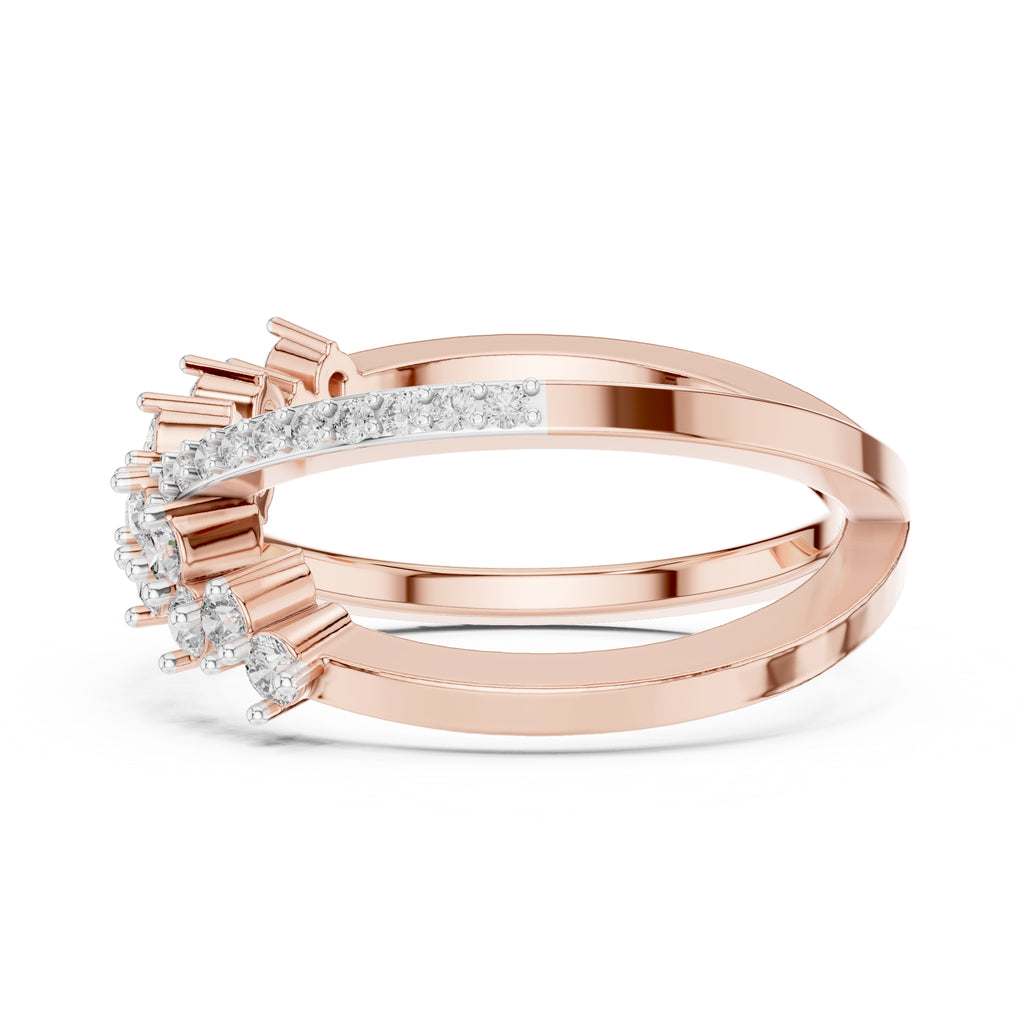 Cross-Over Pavé Cluster Statement Ring Rose Gold