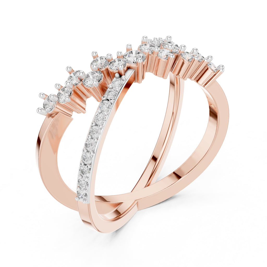 Cross-Over Pavé Cluster Statement Ring Rose Gold