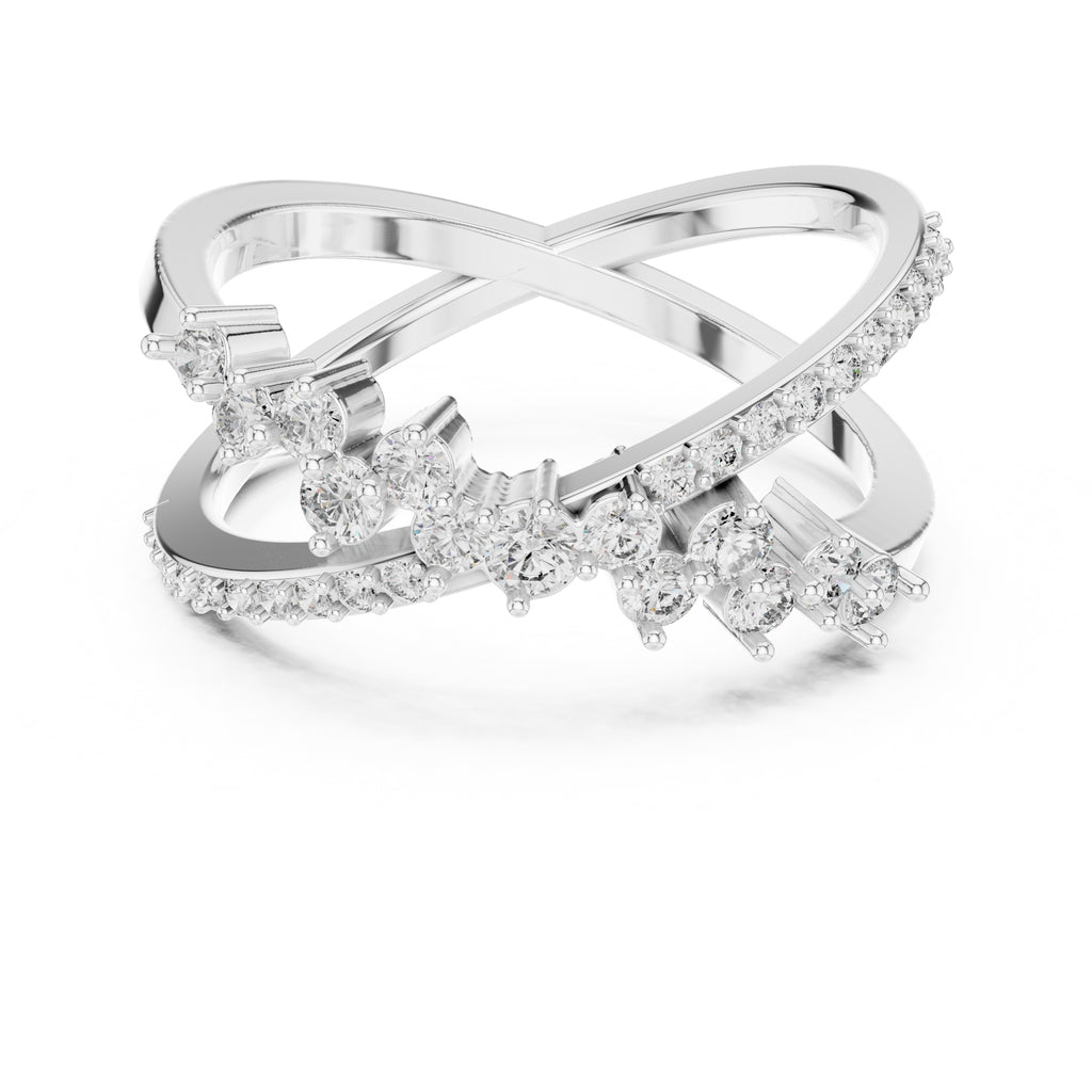 Cross-Over Pavé Cluster Statement Ring White Gold