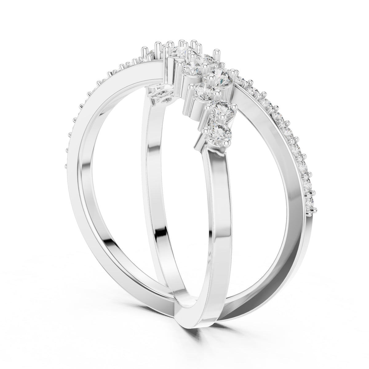 Cross-Over Pavé Cluster Statement Ring White Gold