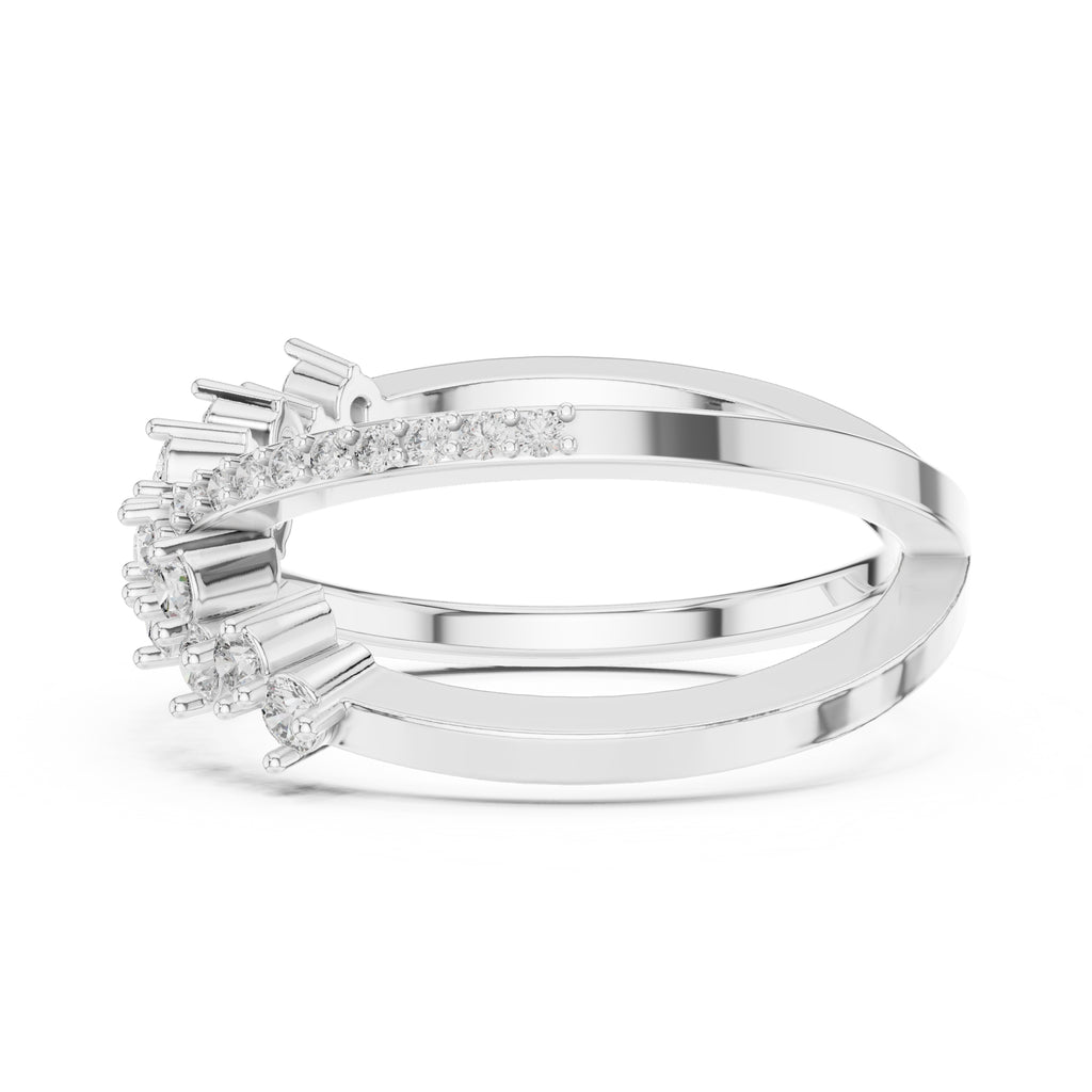 Cross-Over Pavé Cluster Statement Ring White Gold