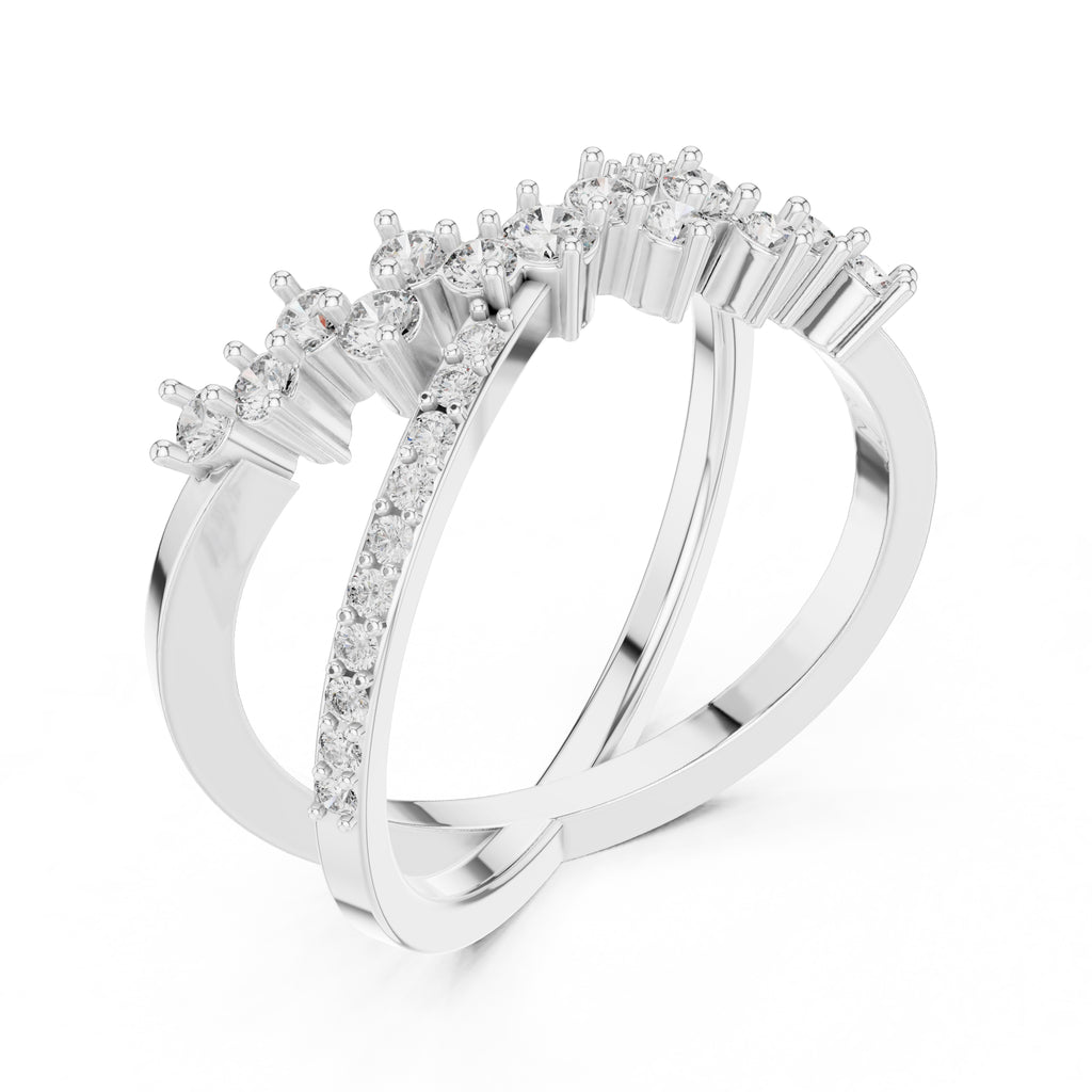 Cross-Over Pavé Cluster Statement Ring White Gold