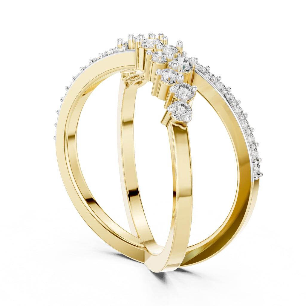 Cross-Over Pavé Cluster Statement Ring Yellow Gold