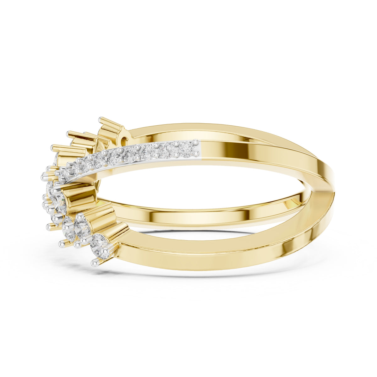 Cross-Over Pavé Cluster Statement Ring Yellow Gold