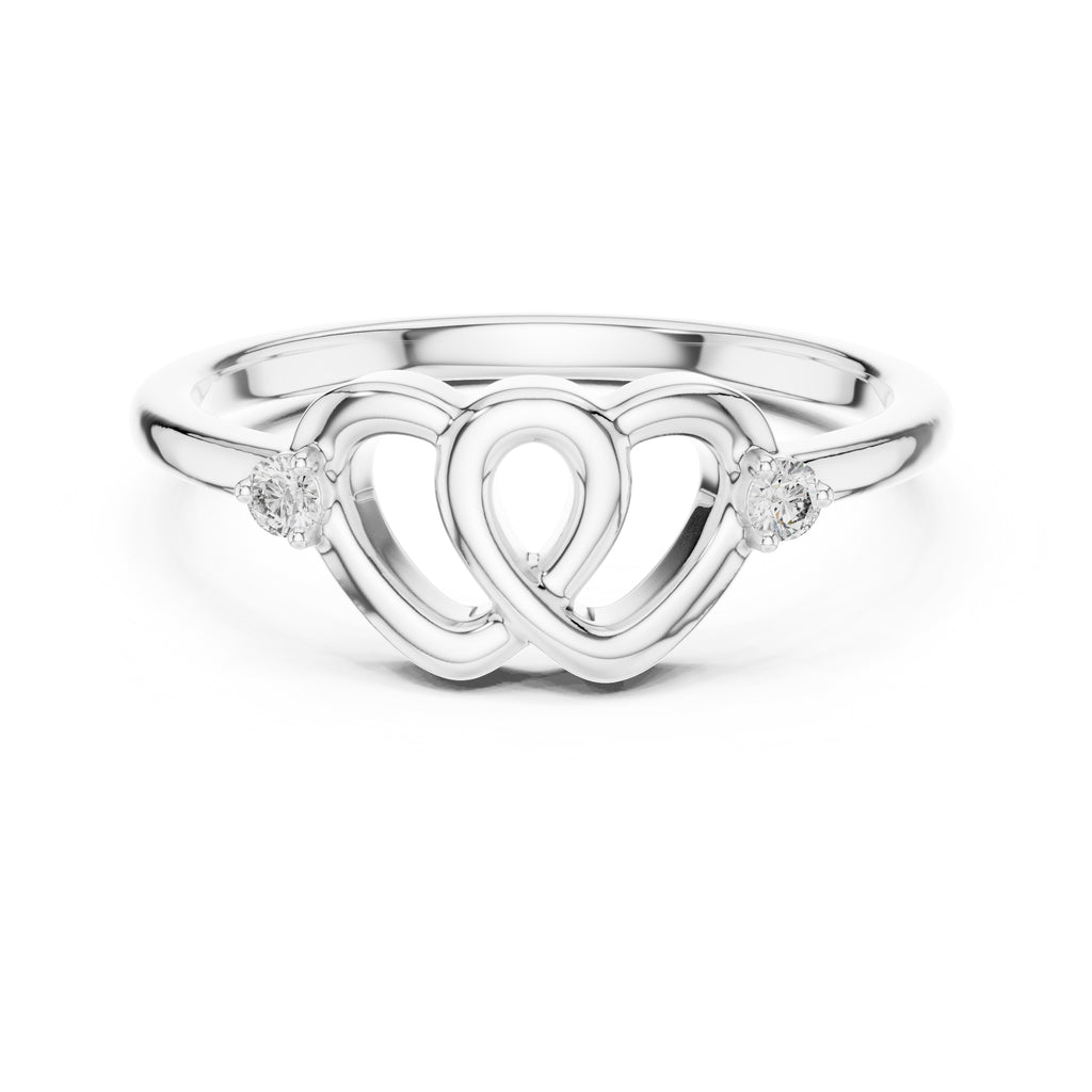 Intertwined Hearts Minimalist Ring White Gold