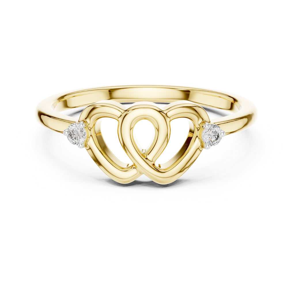 Intertwined Hearts Minimalist Ring Yellow Gold