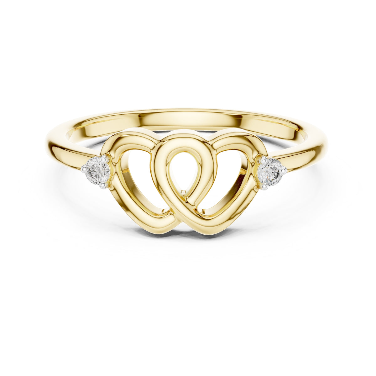 Intertwined Hearts Minimalist Ring Yellow Gold