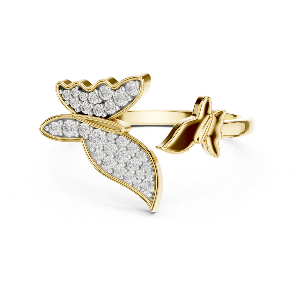Pavé Butterfly Open Ring Yellow Gold