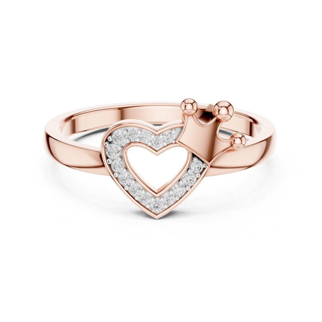 Crowned Heart Pavé Minimalist Ring Rose Gold