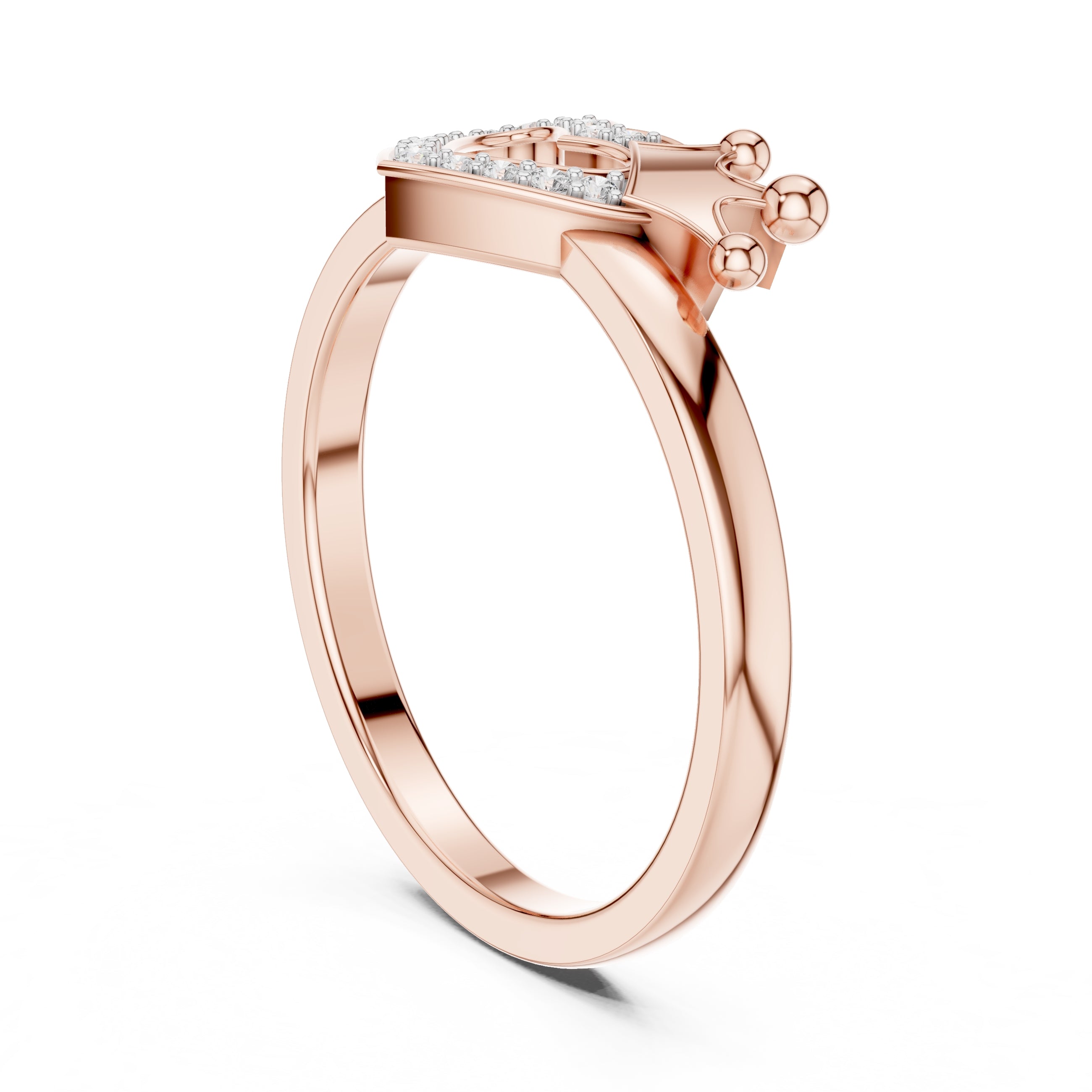 Crowned Heart Pavé Minimalist Ring Rose Gold