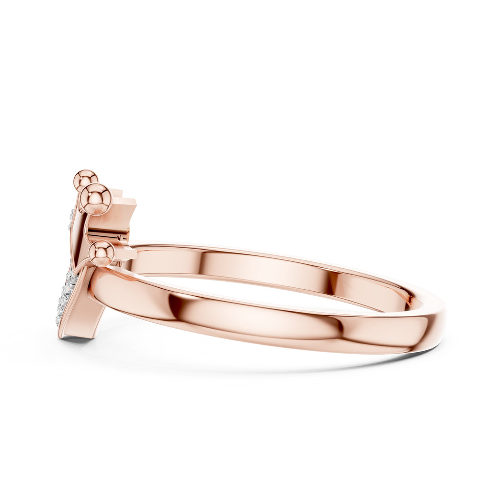 Crowned Heart Pavé Minimalist Ring Rose Gold