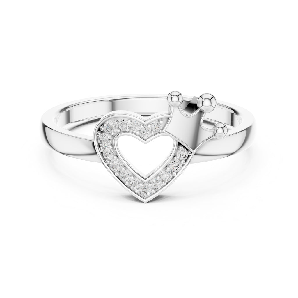 Crowned Heart Pavé Minimalist Ring White Gold