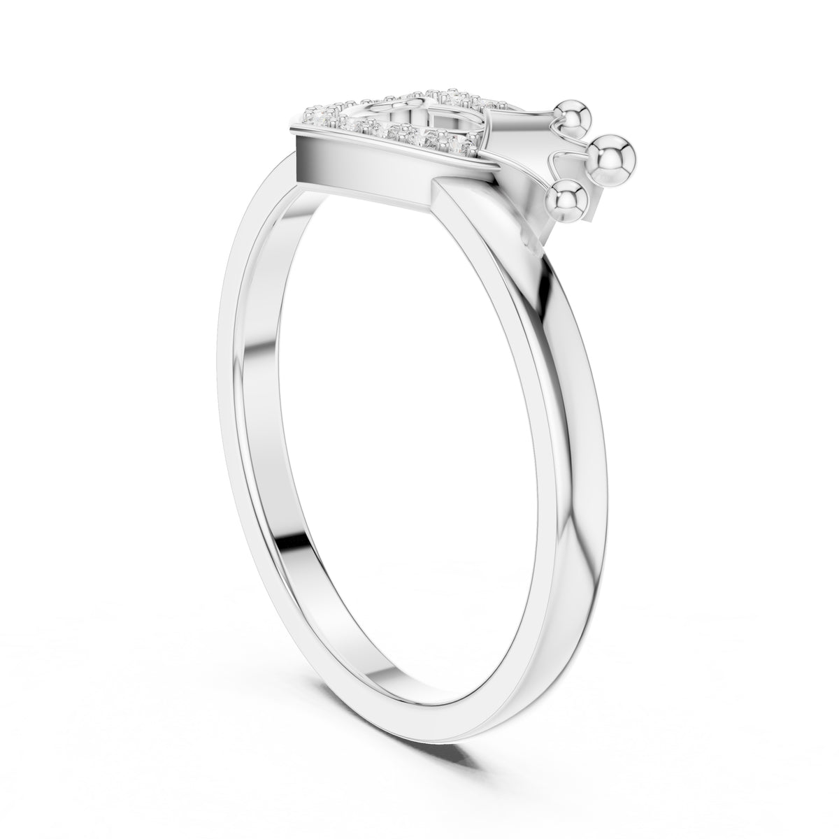 Crowned Heart Pavé Minimalist Ring White Gold