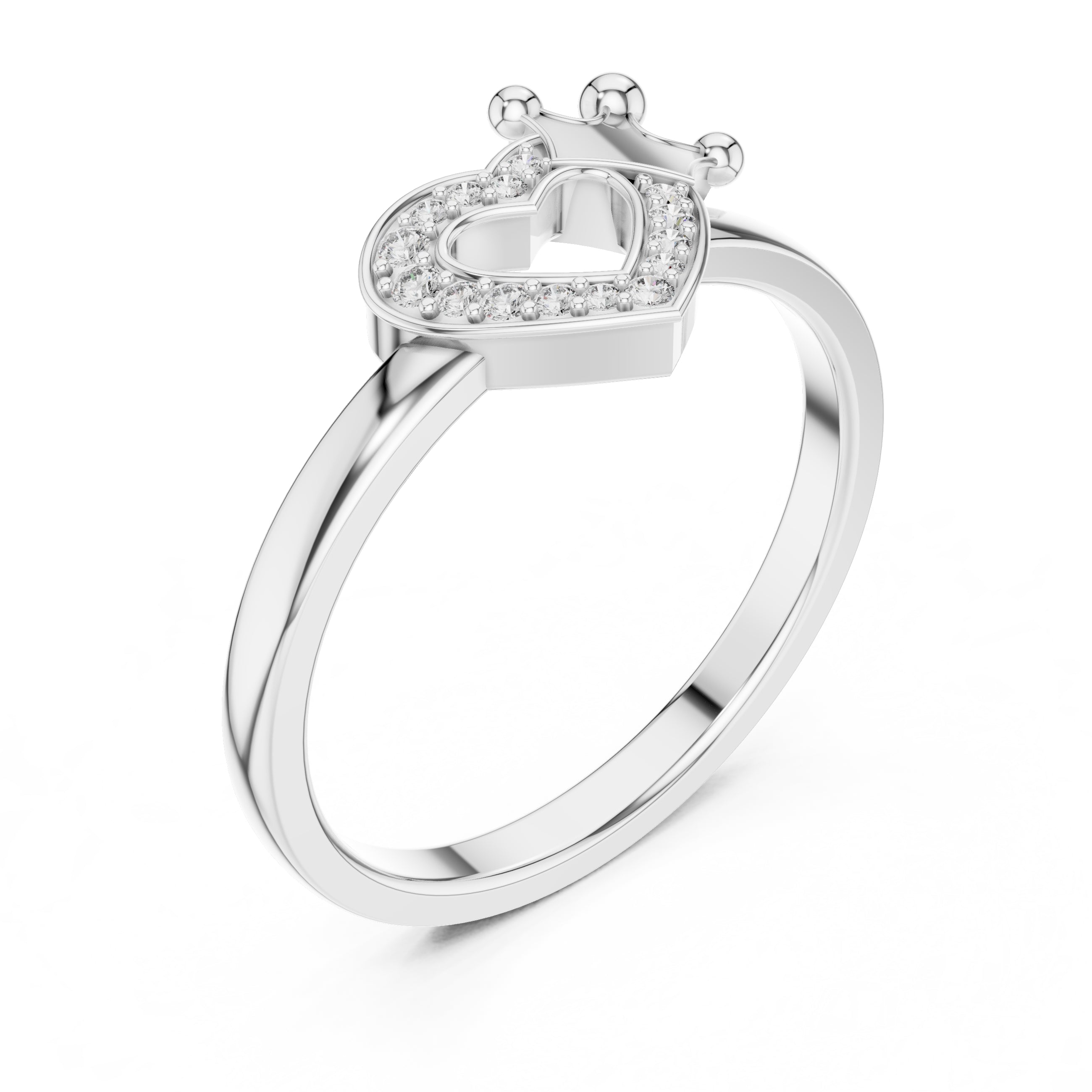 Crowned Heart Pavé Minimalist Ring White Gold