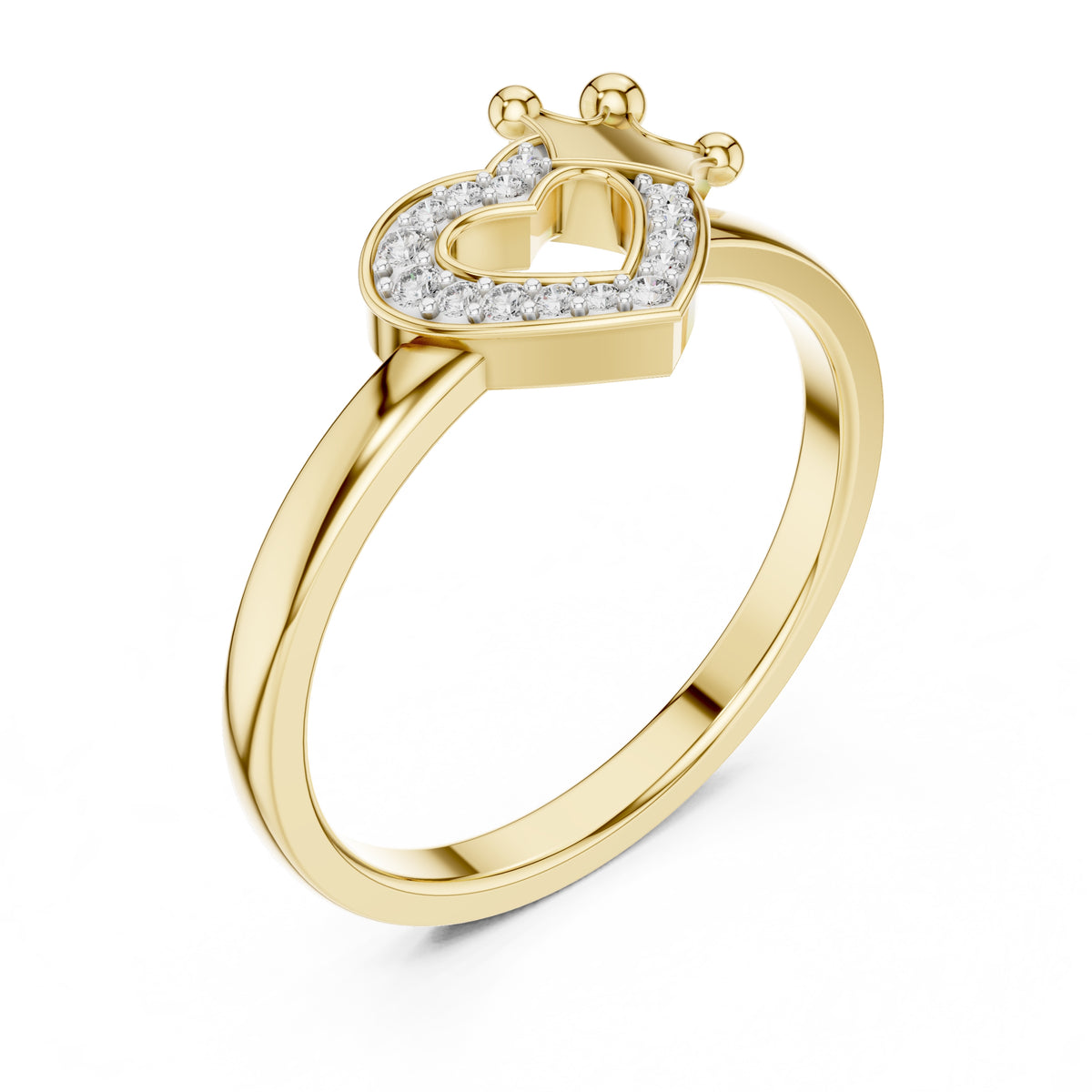 Crowned Heart Pavé Minimalist Ring Yellow Gold