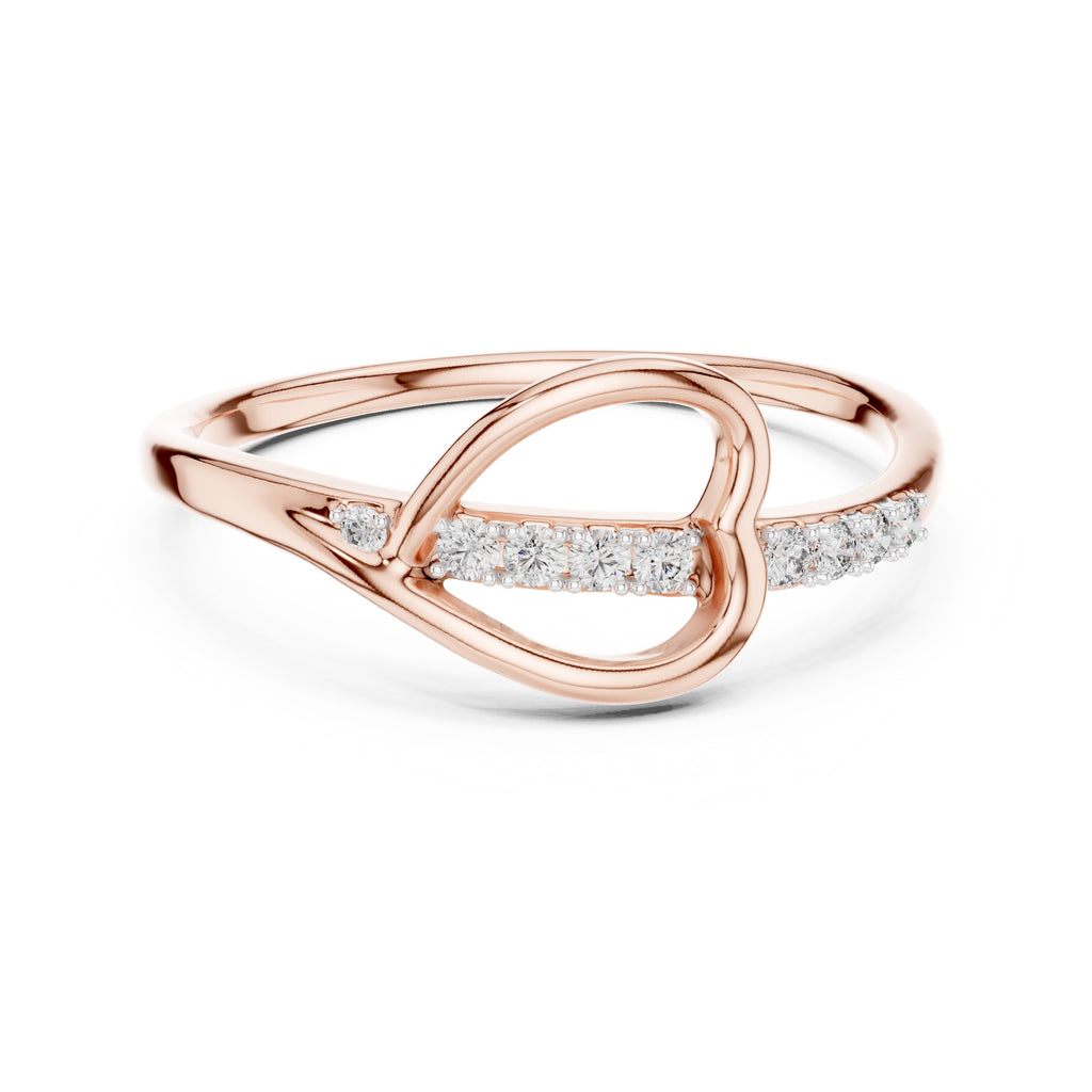 Heart-Pierced Pavé Minimalist Ring Rose Gold