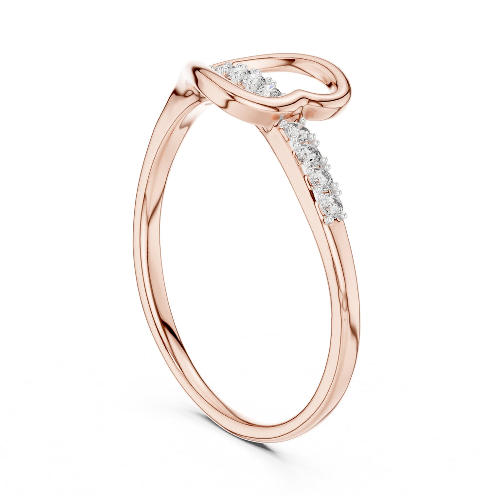 Heart-Pierced Pavé Minimalist Ring Rose Gold