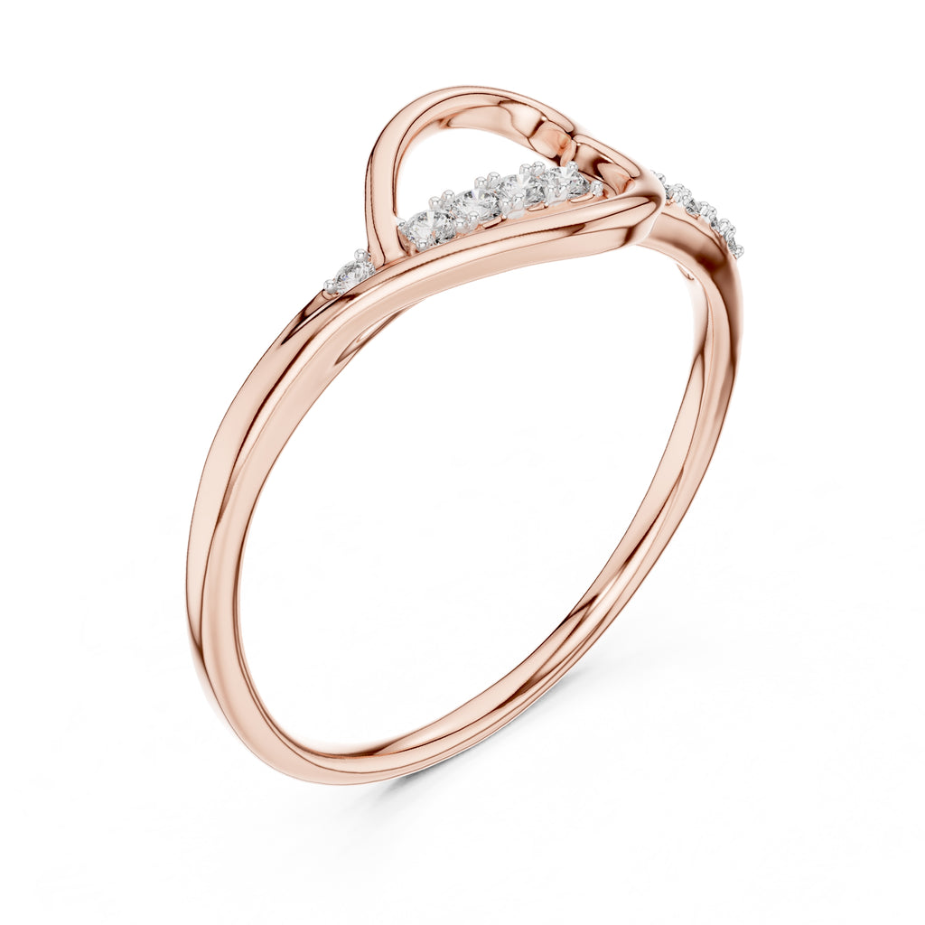 Heart-Pierced Pavé Minimalist Ring Rose Gold