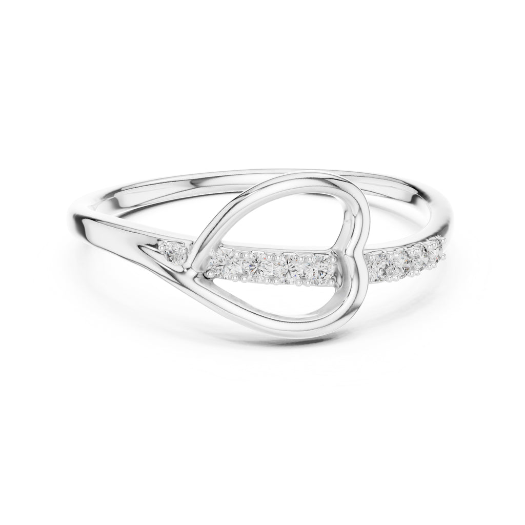 Heart-Pierced Pavé Minimalist Ring White Gold