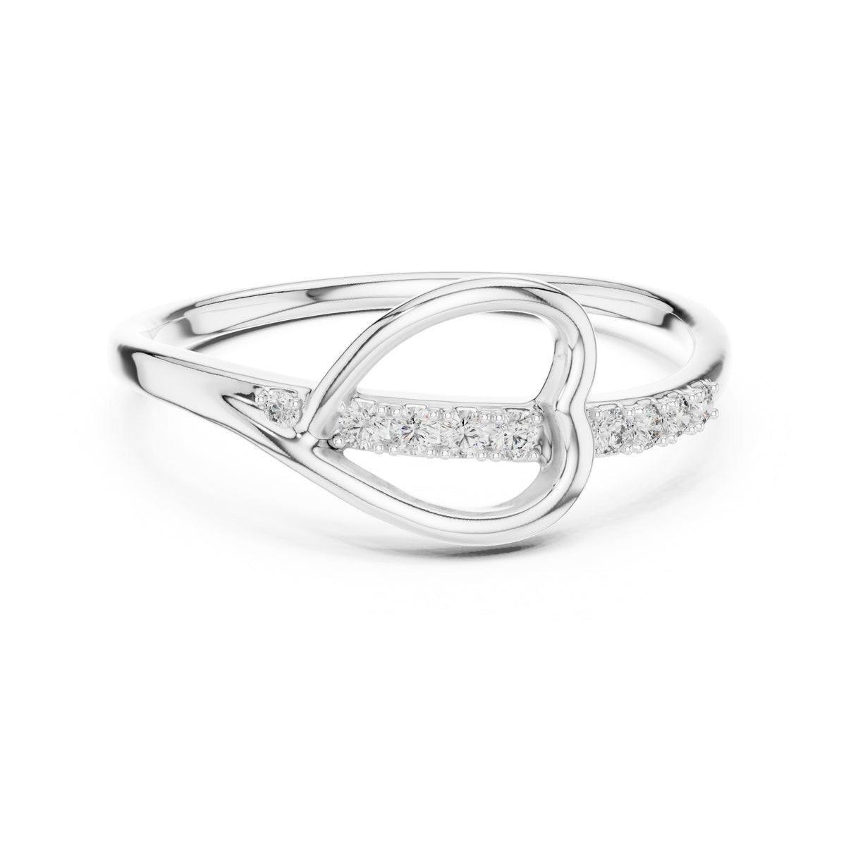 Heart-Pierced Pavé Minimalist Ring White Gold
