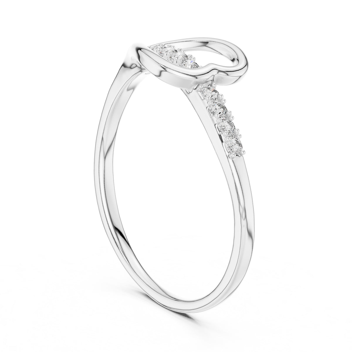 Heart-Pierced Pavé Minimalist Ring White Gold