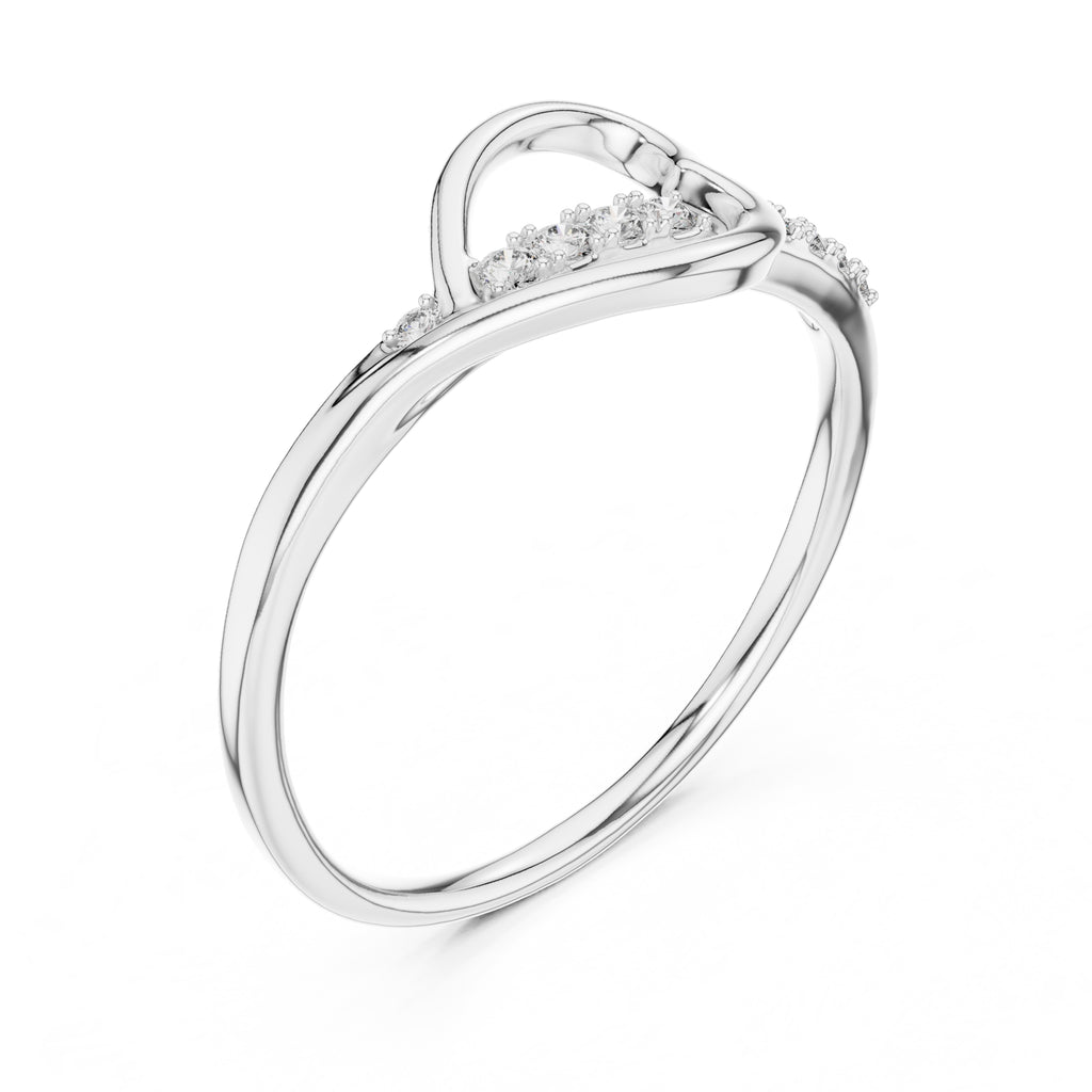 Heart-Pierced Pavé Minimalist Ring White Gold