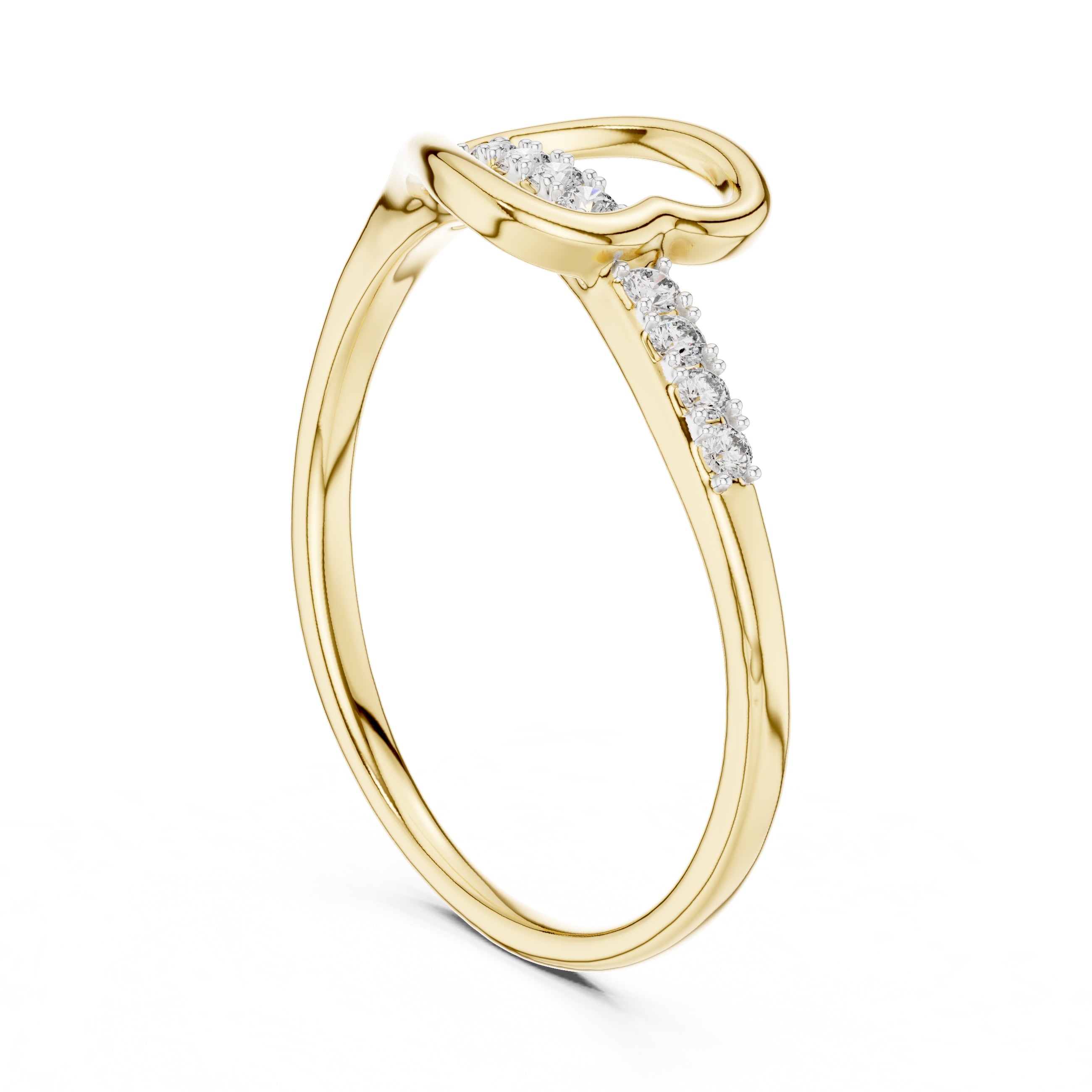 Heart-Pierced Pavé Minimalist Ring Yellow Gold