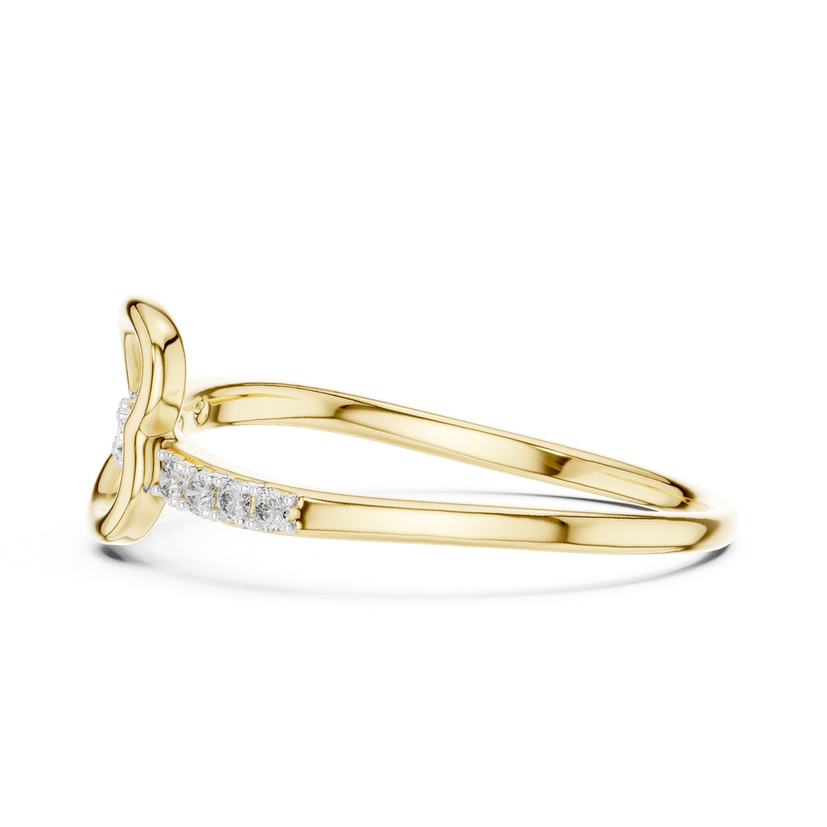 Heart-Pierced Pavé Minimalist Ring Yellow Gold