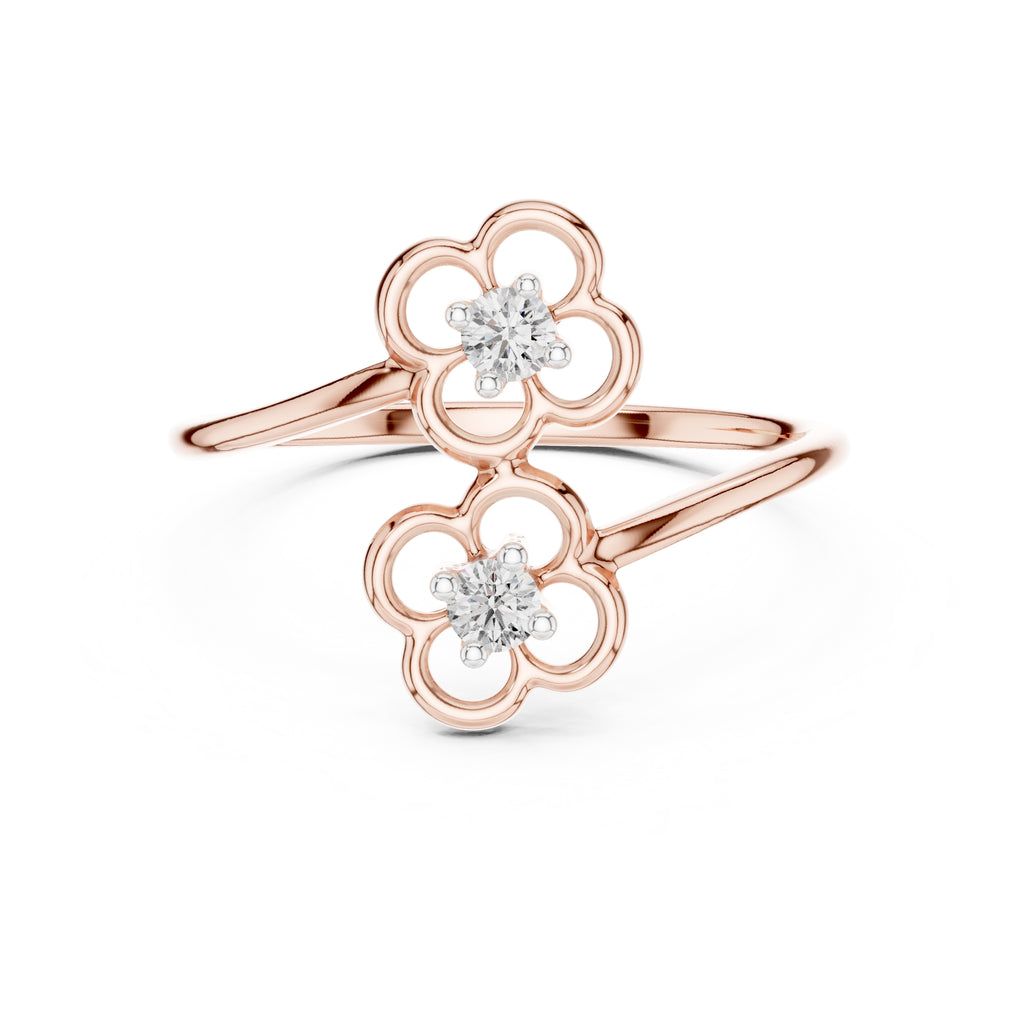 Dual Clover Blossom Minimalist Ring Rose Gold